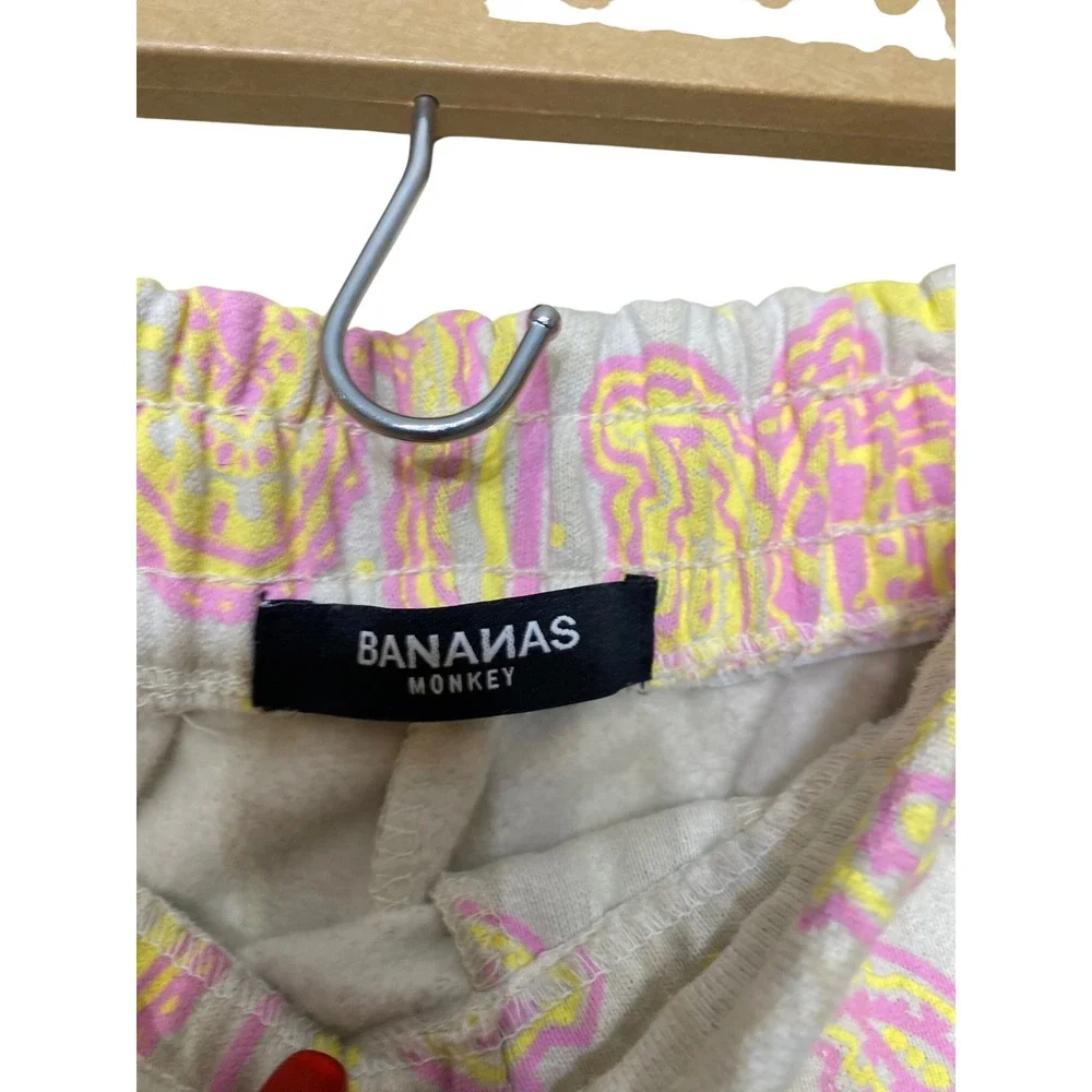 Bananas Monkey Womens Paisley Bandana Print Sweatpants‎ Joggers Pink Yellow Gray